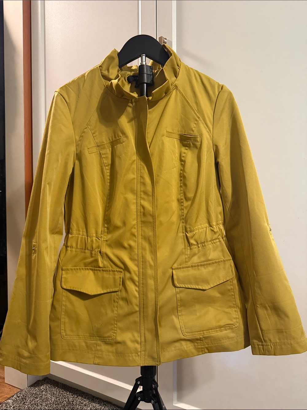 Darjoni Mustard Yellow Ruffle Neck Utility Jacket Women’s Medium Lightweight